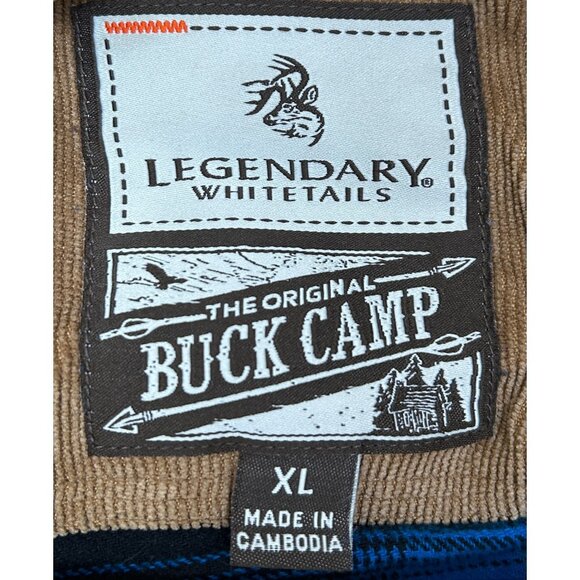 Legendary Whitetails Mens Flannel Shirt XL Blue Plaid Corduroy Collar Buck Camp - Picture 3 of 6